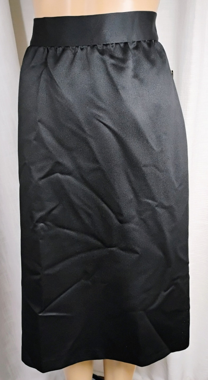 NWT Vintage La Bene Texsheen Black Satin Sheen Midi Skirt Size 13 14 USA